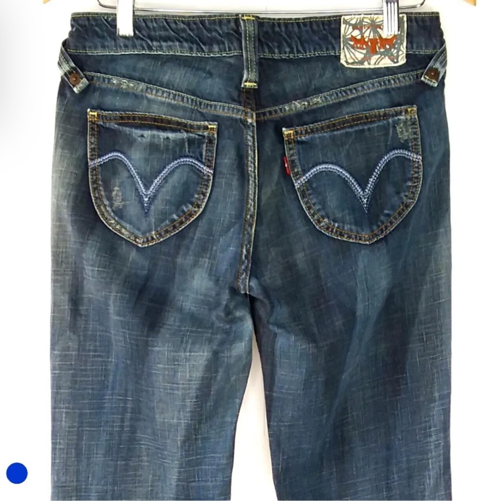 Y2K Levi's 518 Super Low Boot Cut Jeans Size 9M Distressed Patches Embroidered - Picture 6 of 12